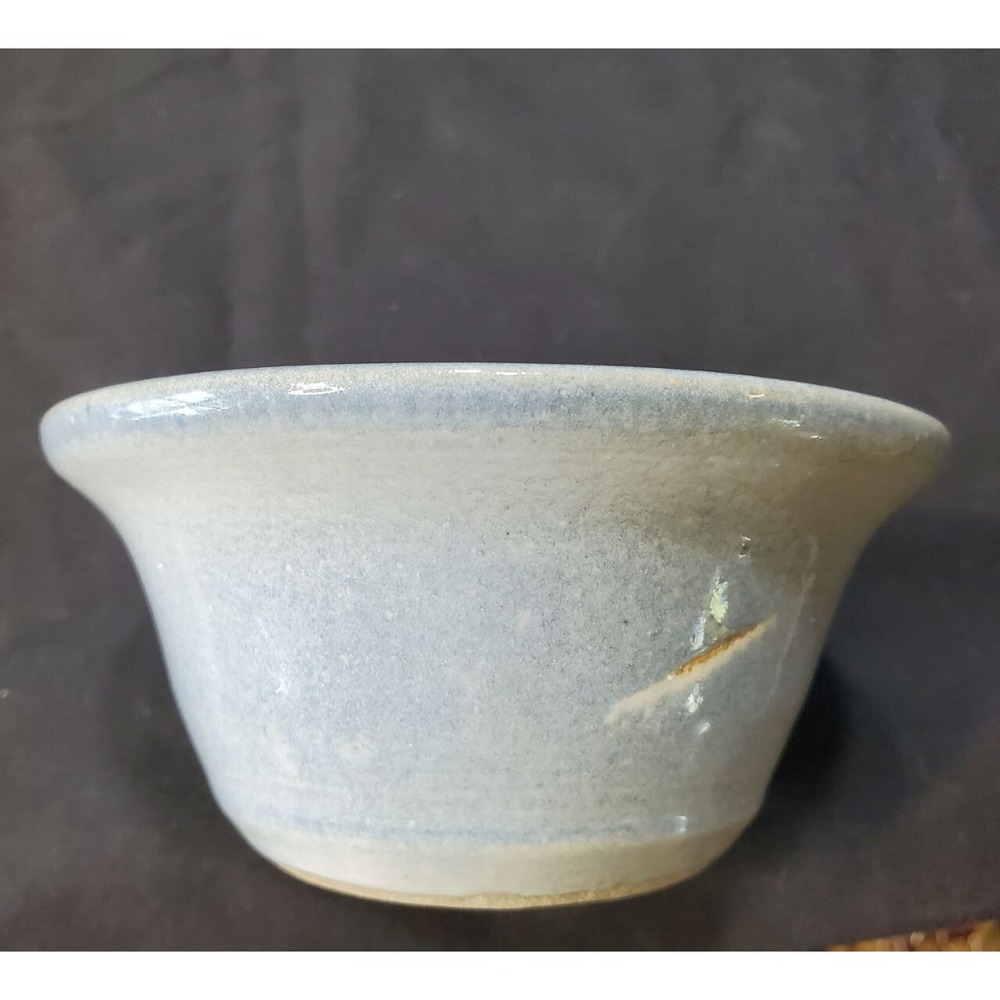 Hand Thrown Art Pottery Bowl Blue and‎ Grey Glazed Signed 5" Wide Stoneware